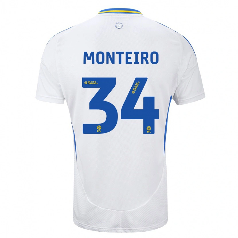 Danxen Uomo Maglia Diogo Monteiro #34 Bianco Blu Kit Gara Home 2024/25 Maglietta