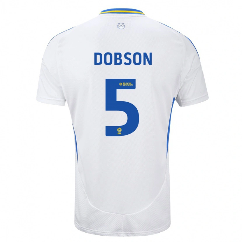 Danxen Uomo Maglia Ellie Dobson #5 Bianco Blu Kit Gara Home 2024/25 Maglietta