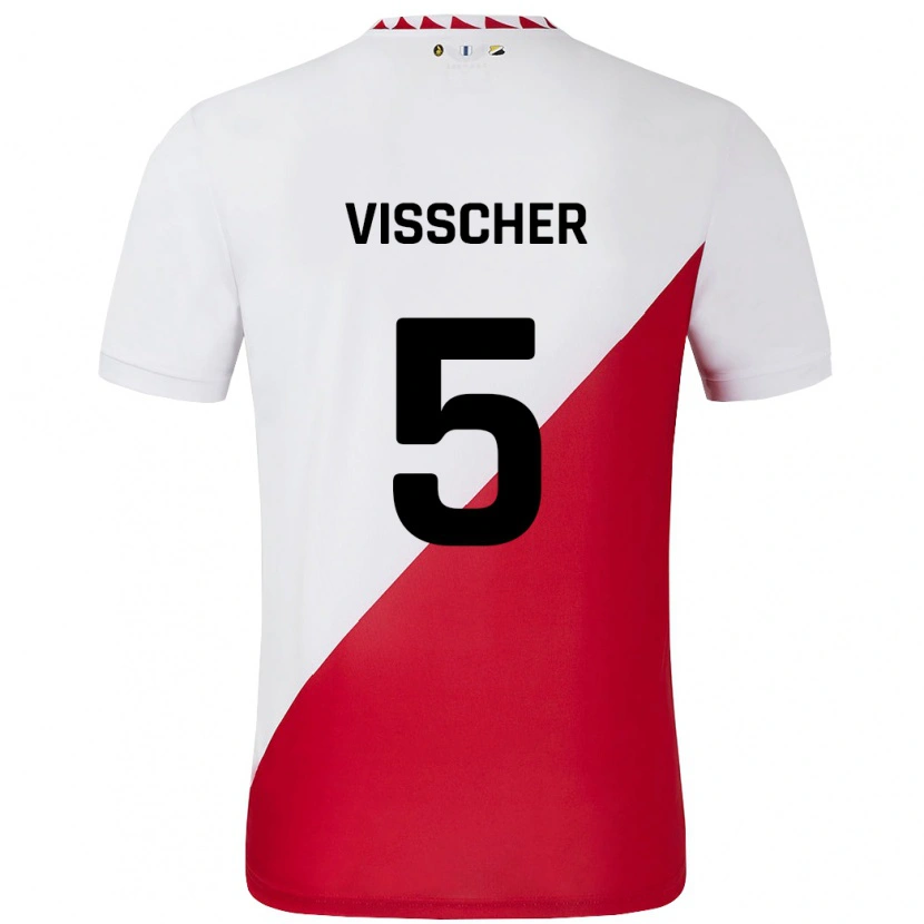 Danxen Uomo Maglia Amber Visscher #5 Bianco Rosso Kit Gara Home 2024/25 Maglietta