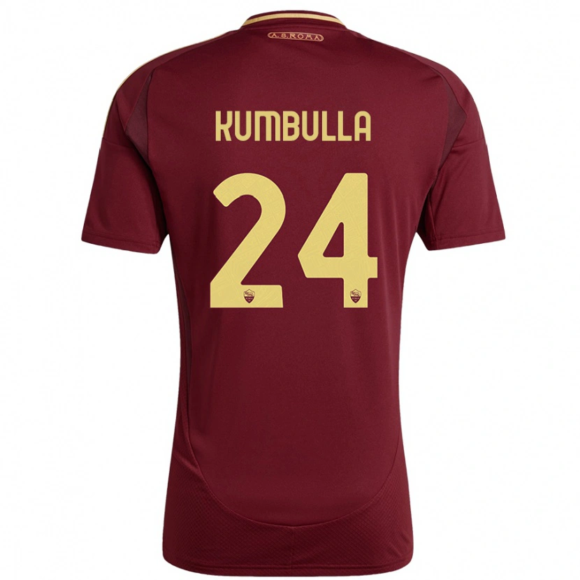 Danxen Uomo Maglia Marash Kumbulla #24 Rosso Marrone Oro Kit Gara Home 2024/25 Maglietta