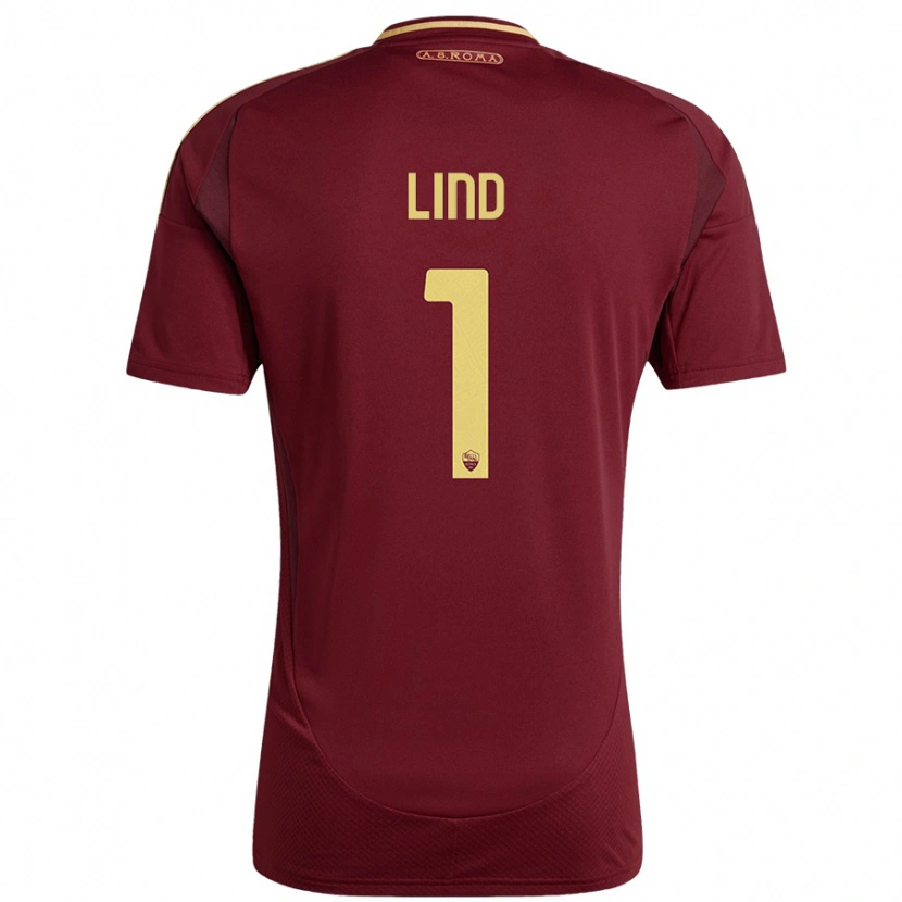 Danxen Uomo Maglia Emma Lind #1 Rosso Marrone Oro Kit Gara Home 2024/25 Maglietta