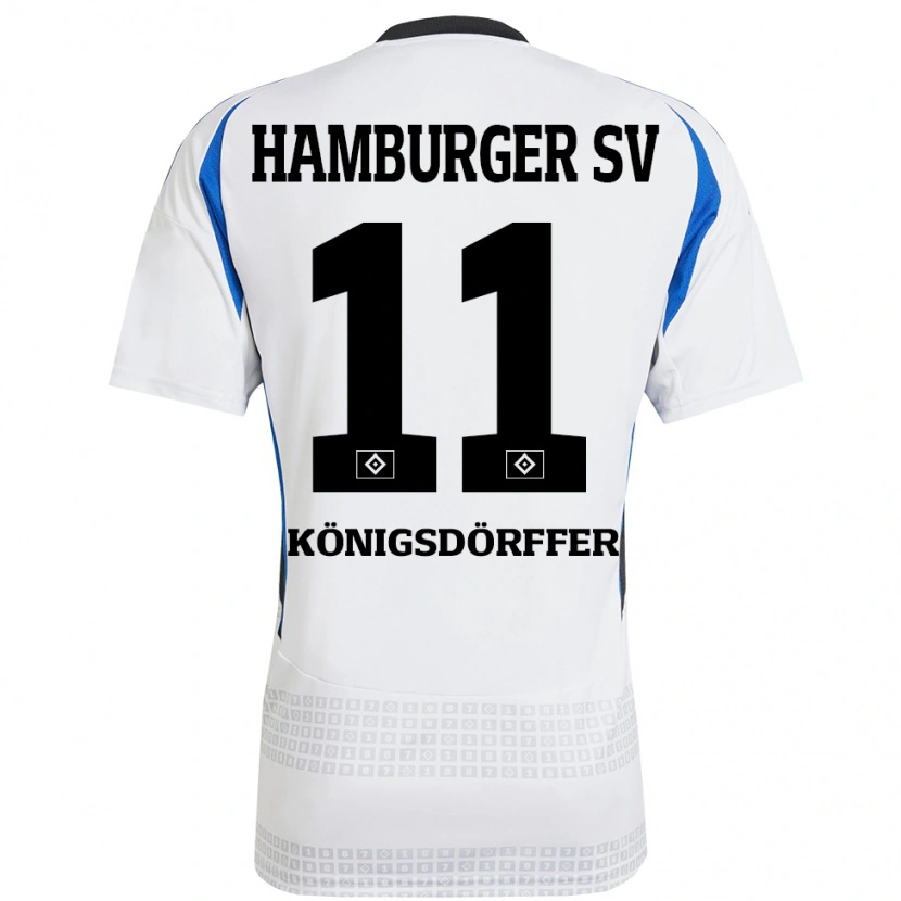 Danxen Uomo Maglia Ransford Königsdörffer #11 Bianco Blu Kit Gara Home 2024/25 Maglietta
