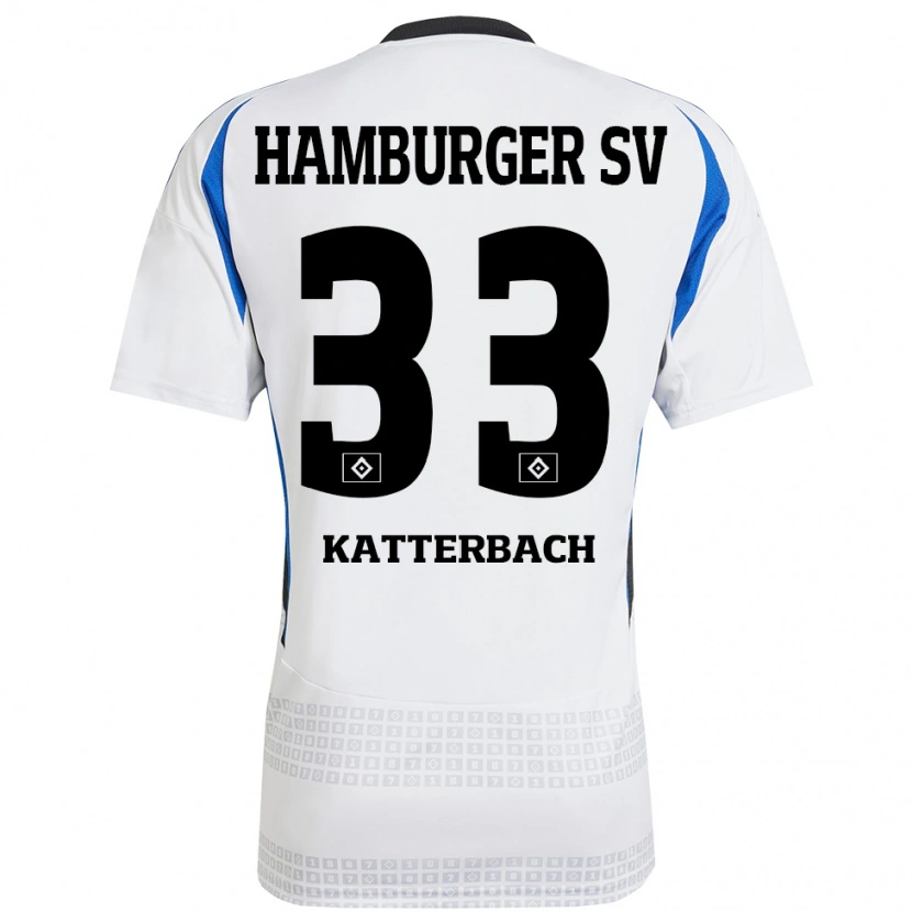 Danxen Uomo Maglia Noah Katterbach #33 Bianco Blu Kit Gara Home 2024/25 Maglietta