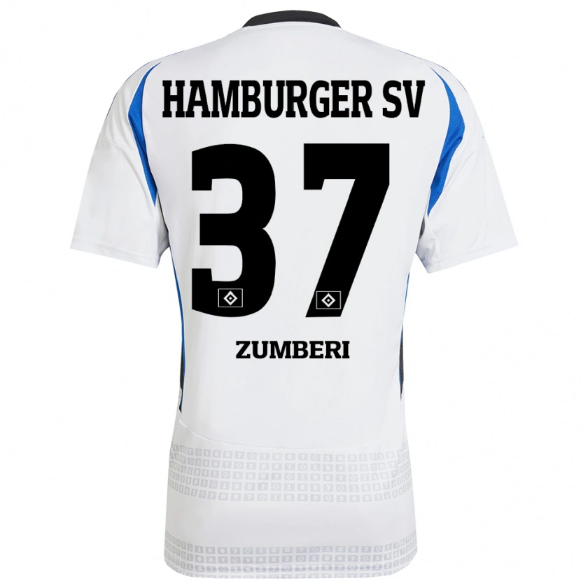 Danxen Uomo Maglia Valon Zumberi #37 Bianco Blu Kit Gara Home 2024/25 Maglietta
