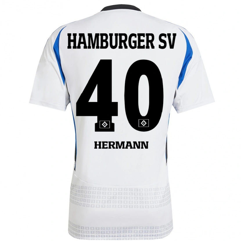 Danxen Uomo Maglia Hannes Hermann #40 Bianco Blu Kit Gara Home 2024/25 Maglietta