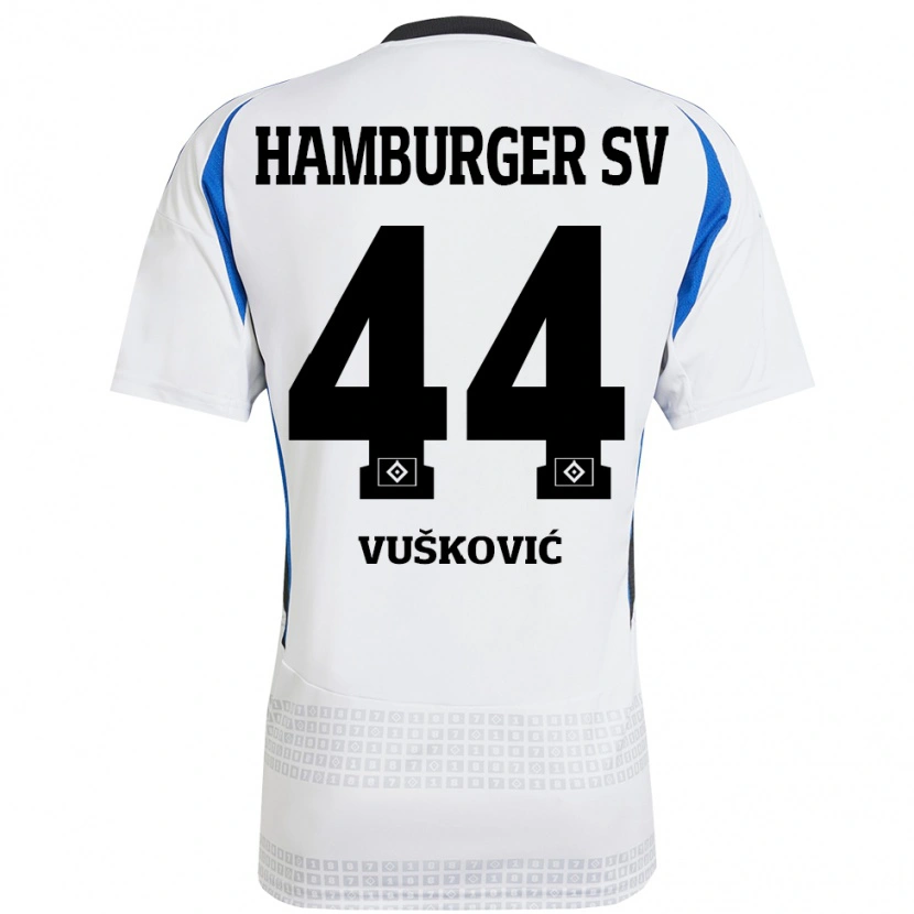 Danxen Uomo Maglia Mario Vuskovic #44 Bianco Blu Kit Gara Home 2024/25 Maglietta