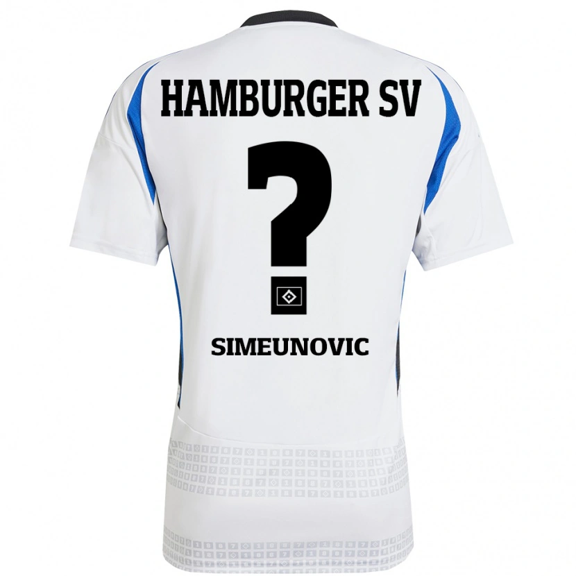 Danxen Uomo Maglia Denis Simeunovic #0 Bianco Blu Kit Gara Home 2024/25 Maglietta