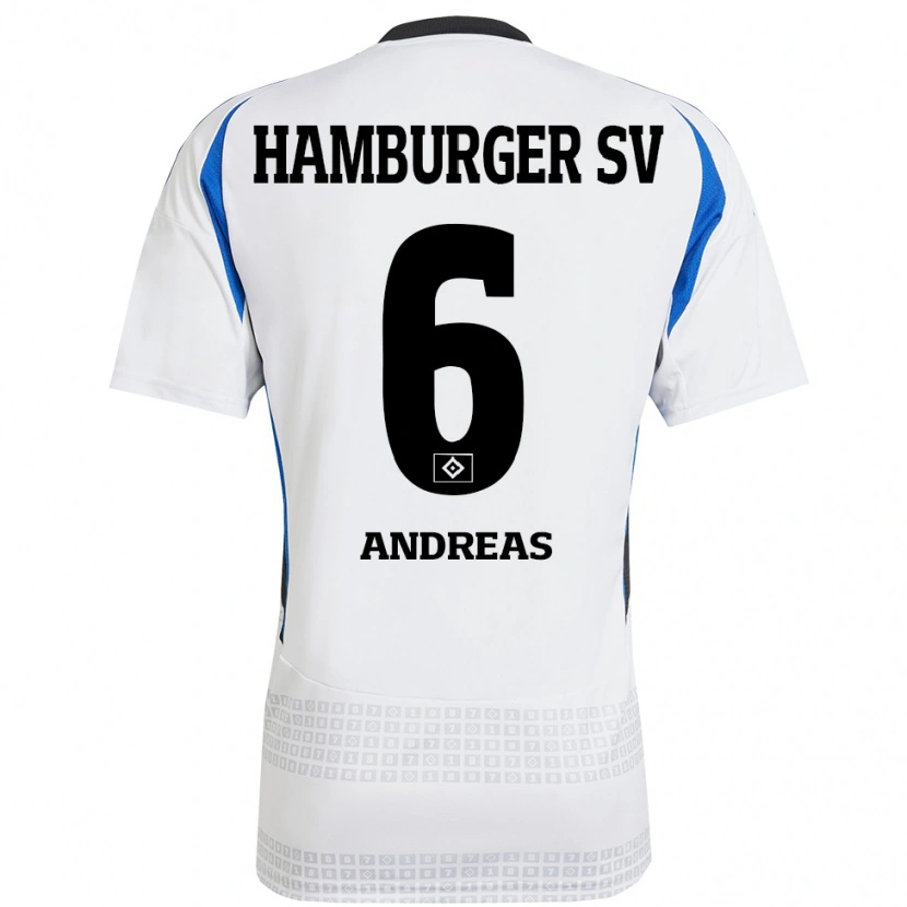 Danxen Uomo Maglia Noah Andreas #6 Bianco Blu Kit Gara Home 2024/25 Maglietta