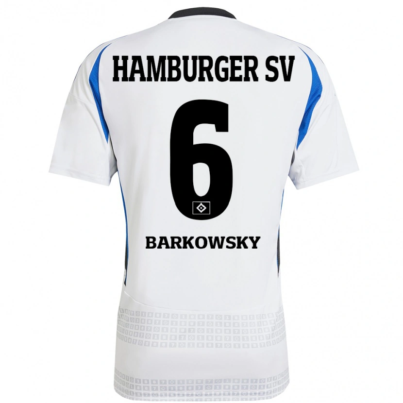 Danxen Uomo Maglia Finn Barkowsky #6 Bianco Blu Kit Gara Home 2024/25 Maglietta