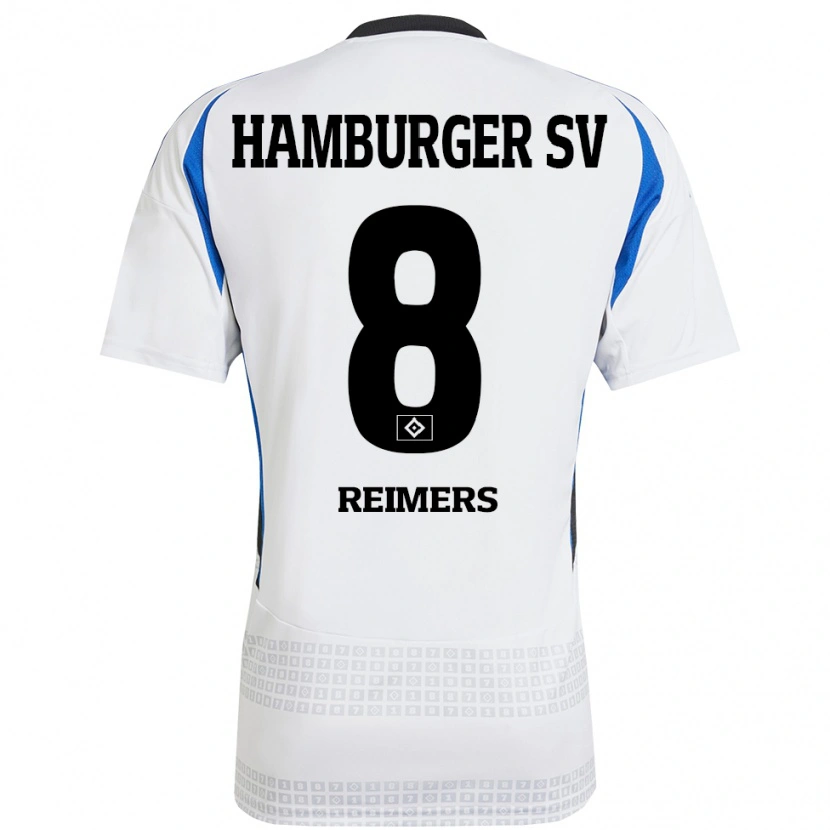 Danxen Uomo Maglia Moritz Reimers #8 Bianco Blu Kit Gara Home 2024/25 Maglietta