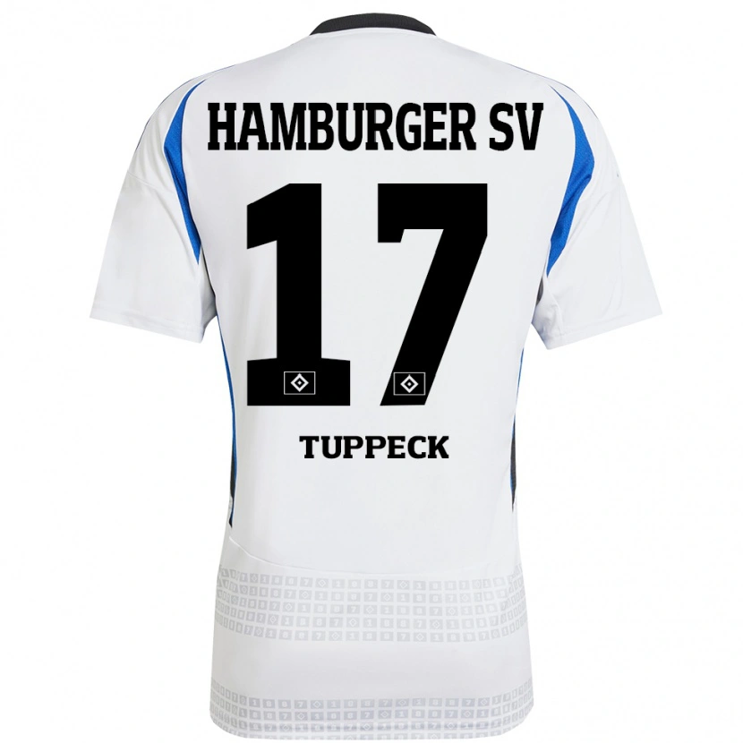 Danxen Uomo Maglia Niklas Tuppeck #17 Bianco Blu Kit Gara Home 2024/25 Maglietta