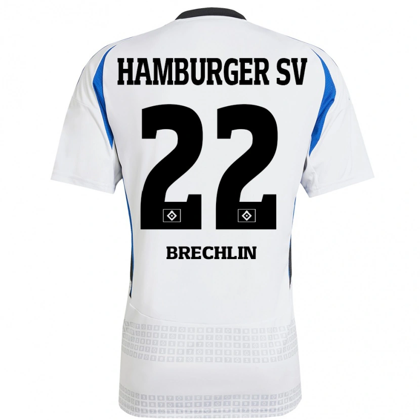 Danxen Uomo Maglia Bjarne Brechlin #22 Bianco Blu Kit Gara Home 2024/25 Maglietta