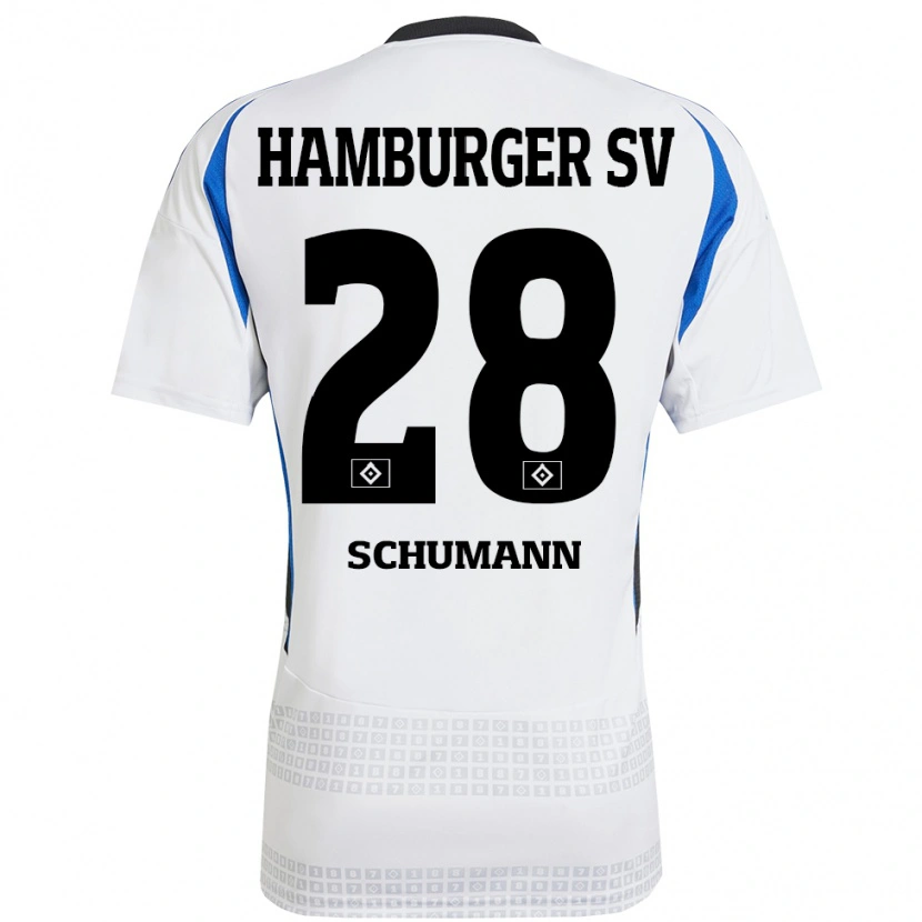 Danxen Uomo Maglia Henri Schümann #28 Bianco Blu Kit Gara Home 2024/25 Maglietta