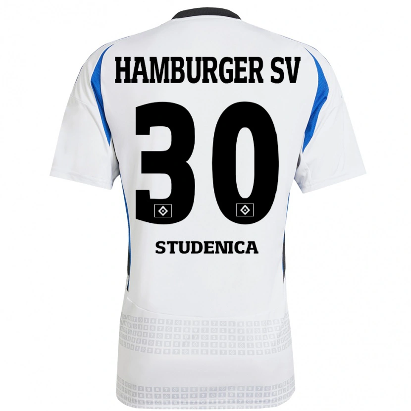Danxen Uomo Maglia Aron Studenica #30 Bianco Blu Kit Gara Home 2024/25 Maglietta