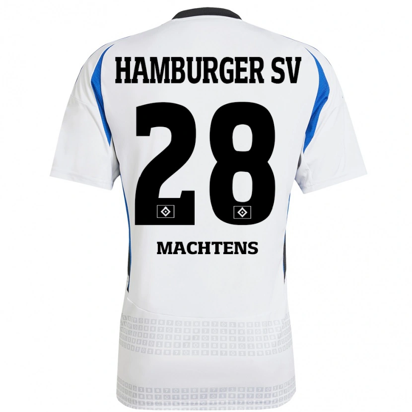 Danxen Uomo Maglia Pauline Machtens #28 Bianco Blu Kit Gara Home 2024/25 Maglietta
