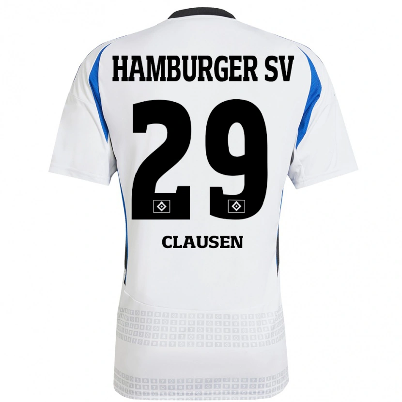 Danxen Uomo Maglia Lina Clausen #29 Bianco Blu Kit Gara Home 2024/25 Maglietta