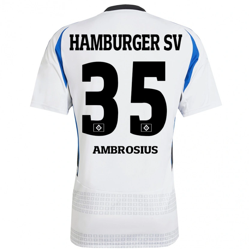 Danxen Uomo Maglia Stephan Ambrosius #35 Bianco Blu Kit Gara Home 2024/25 Maglietta