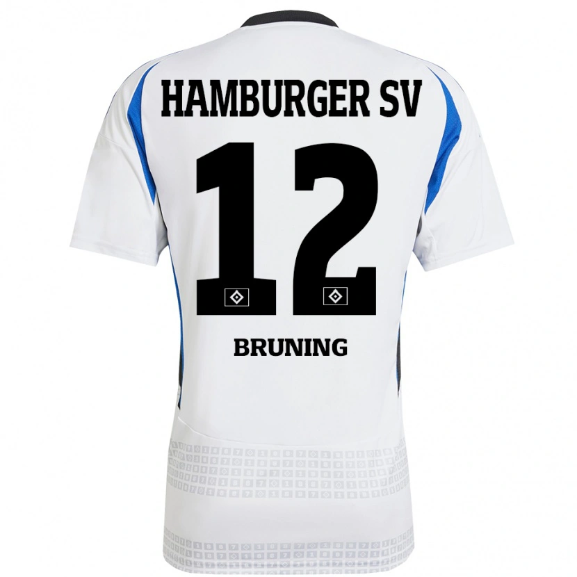 Danxen Uomo Maglia Malte Brüning #12 Bianco Blu Kit Gara Home 2024/25 Maglietta