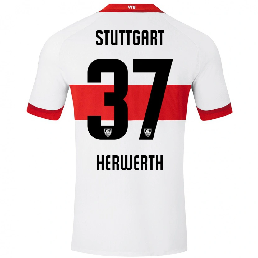 Danxen Uomo Maglia Maximilian Herwerth #37 Bianco Rosso Kit Gara Home 2024/25 Maglietta