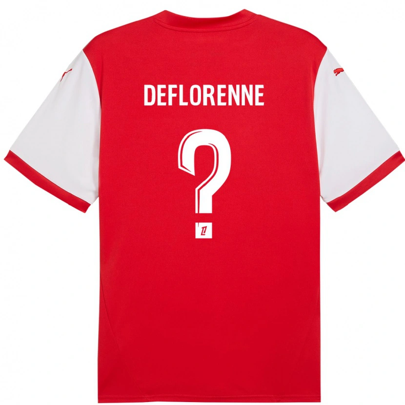 Danxen Uomo Maglia Théo Deflorenne #0 Rosso Bianco Kit Gara Home 2024/25 Maglietta