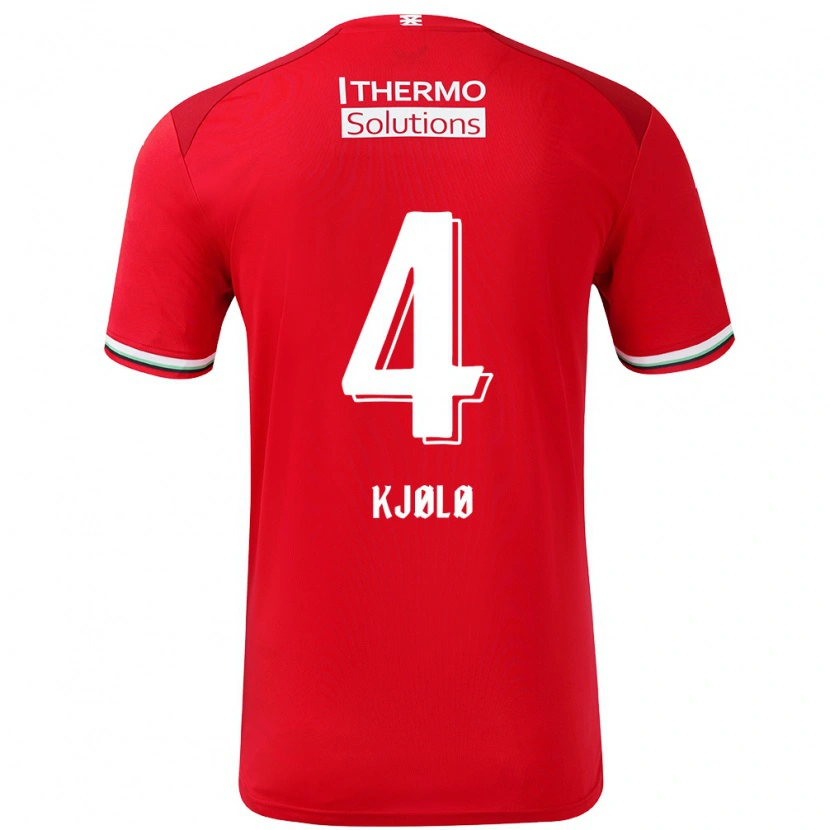 Danxen Uomo Maglia Mathias Kjølø #4 Rosso Bianco Kit Gara Home 2024/25 Maglietta