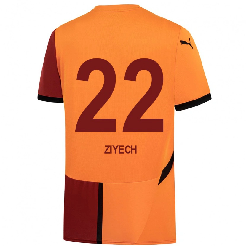 Danxen Uomo Maglia Hakim Ziyech #22 Giallo Rosso Kit Gara Home 2024/25 Maglietta