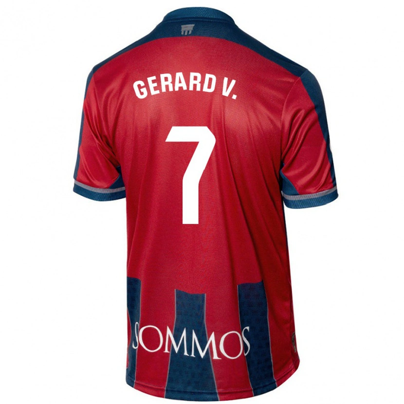 Danxen Uomo Maglia Gerard Valentín #7 Rosso Blu Kit Gara Home 2024/25 Maglietta