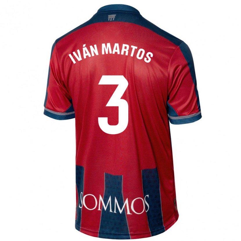Danxen Uomo Maglia Iván Martos #3 Rosso Blu Kit Gara Home 2024/25 Maglietta