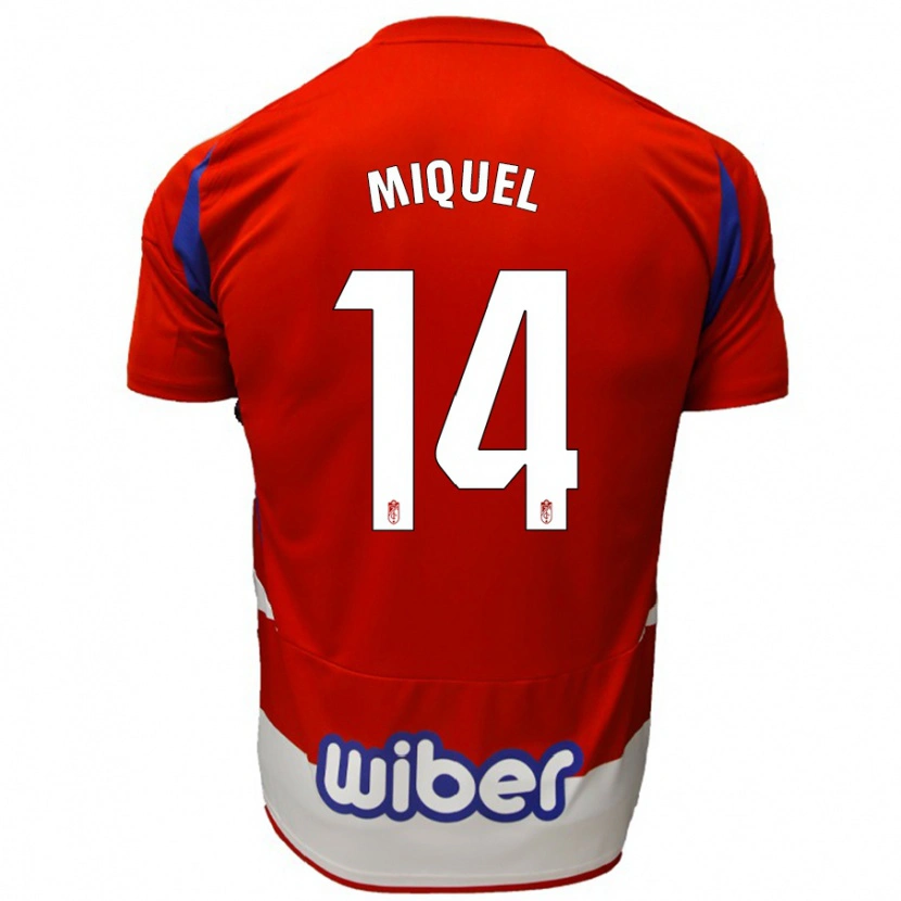 Danxen Uomo Maglia Ignasi Miquel #14 Rosso Bianco Blu Kit Gara Home 2024/25 Maglietta
