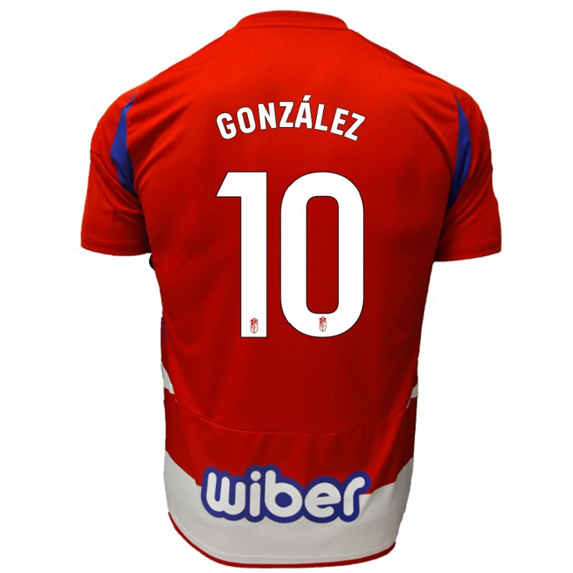 Danxen Uomo Maglia Mario González #10 Rosso Bianco Blu Kit Gara Home 2024/25 Maglietta