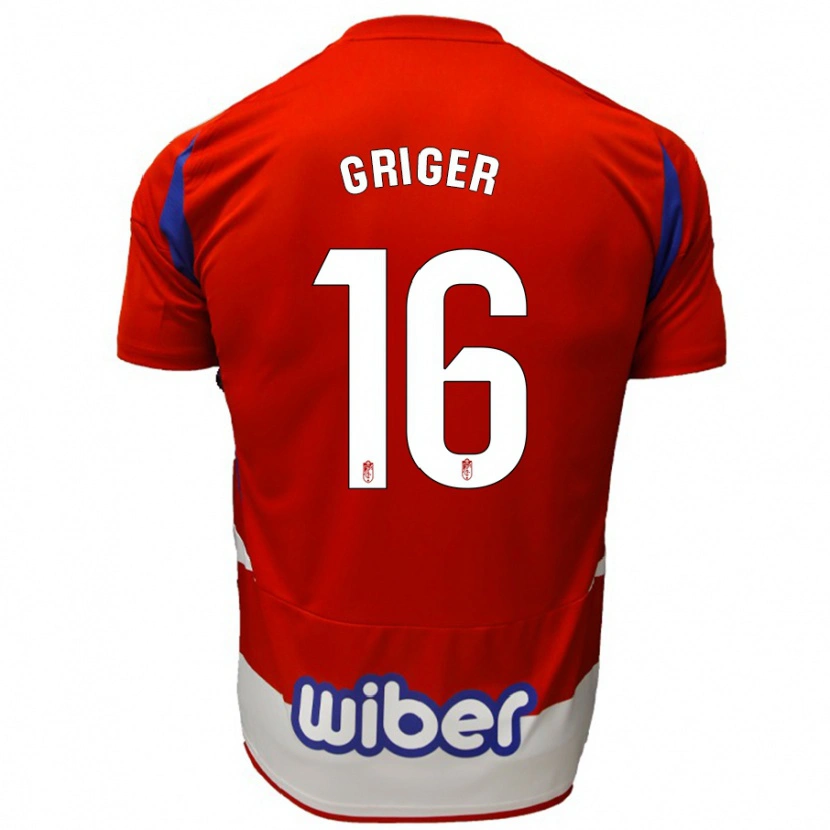 Danxen Uomo Maglia Adam Griger #16 Rosso Bianco Blu Kit Gara Home 2024/25 Maglietta