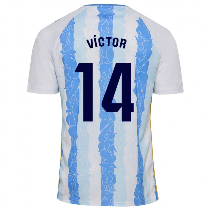 Danxen Uomo Maglia Víctor García #14 Bianco Blu Kit Gara Home 2024/25 Maglietta