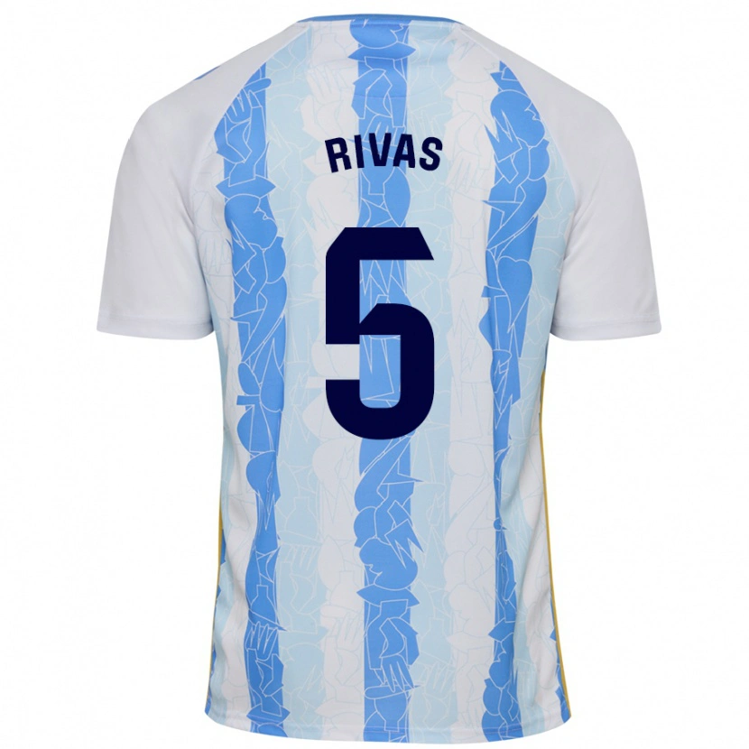 Danxen Uomo Maglia Juande Rivas #5 Bianco Blu Kit Gara Home 2024/25 Maglietta