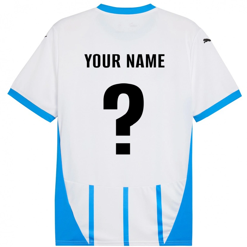 Danxen Uomo Maglia Il Tuo Nome #0 Bianco Blu Kit Gara Away 2024/25 Maglietta