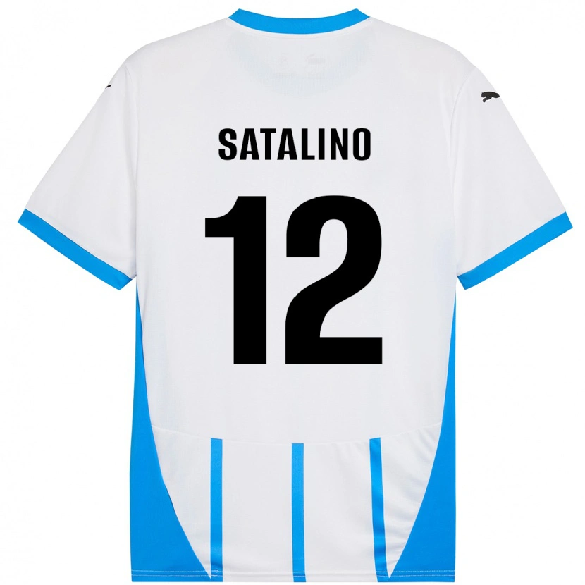 Danxen Uomo Maglia Giacomo Satalino #12 Bianco Blu Kit Gara Away 2024/25 Maglietta