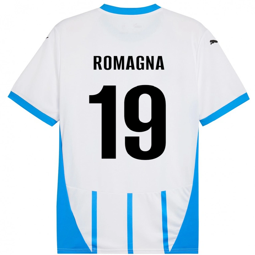 Danxen Uomo Maglia Filippo Romagna #19 Bianco Blu Kit Gara Away 2024/25 Maglietta
