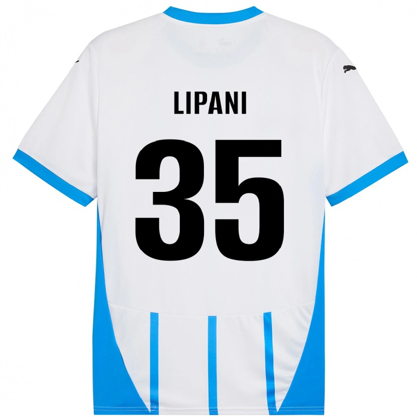 Danxen Uomo Maglia Luca Lipani #35 Bianco Blu Kit Gara Away 2024/25 Maglietta