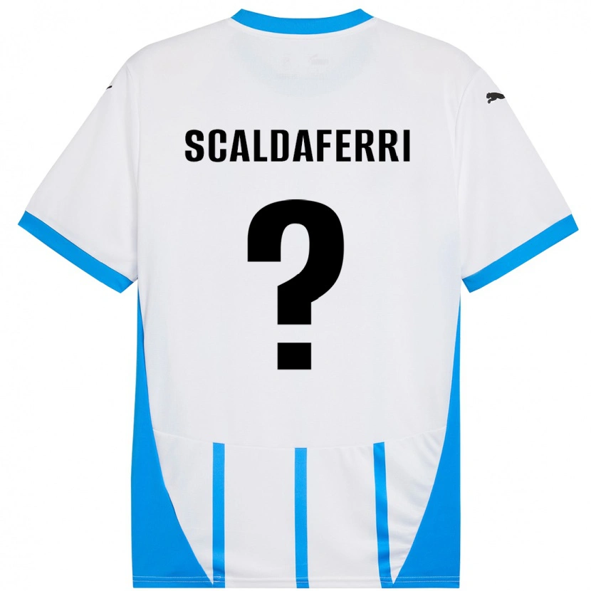 Danxen Uomo Maglia Andrea Scaldaferri #0 Bianco Blu Kit Gara Away 2024/25 Maglietta
