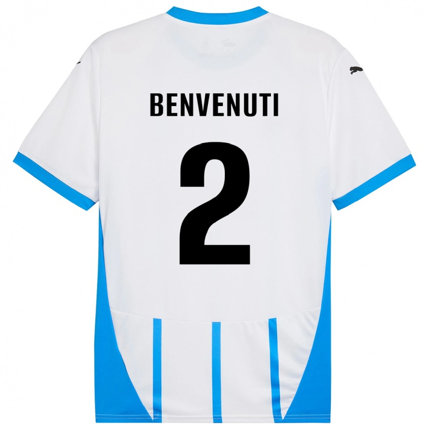Danxen Uomo Maglia Giacomo Benvenuti #2 Bianco Blu Kit Gara Away 2024/25 Maglietta