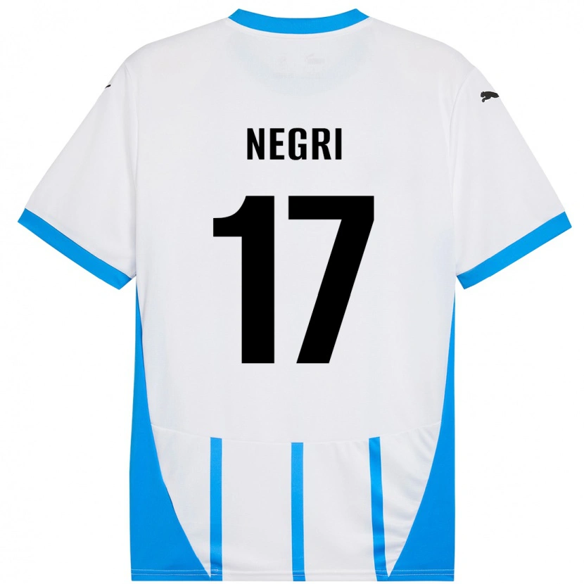 Danxen Uomo Maglia Gabriele Negri #17 Bianco Blu Kit Gara Away 2024/25 Maglietta