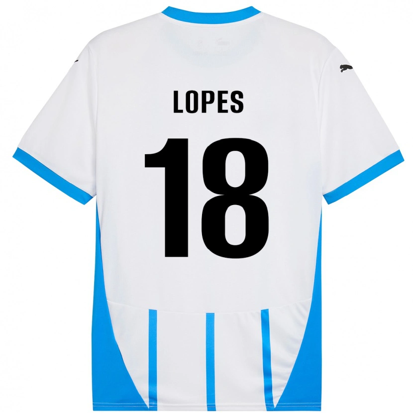 Danxen Uomo Maglia Emerick Lopes #18 Bianco Blu Kit Gara Away 2024/25 Maglietta