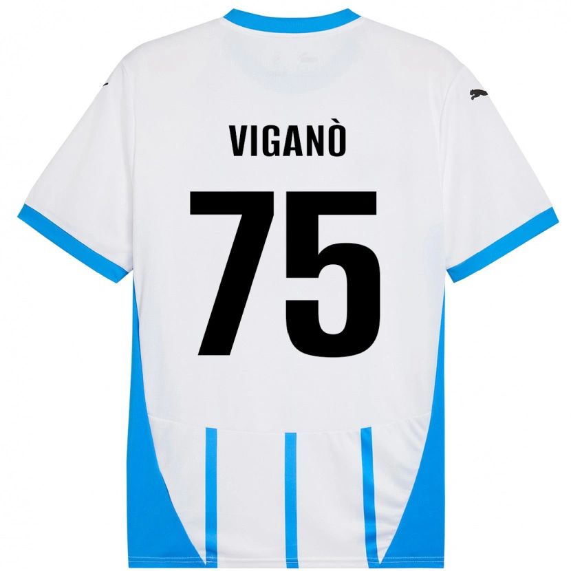 Danxen Uomo Maglia Lorenzo Viganò #75 Bianco Blu Kit Gara Away 2024/25 Maglietta