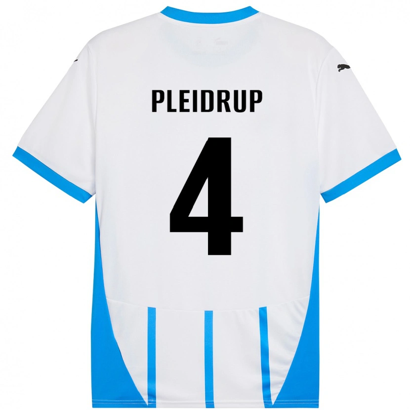 Danxen Uomo Maglia Caroline Pleidrup #4 Bianco Blu Kit Gara Away 2024/25 Maglietta