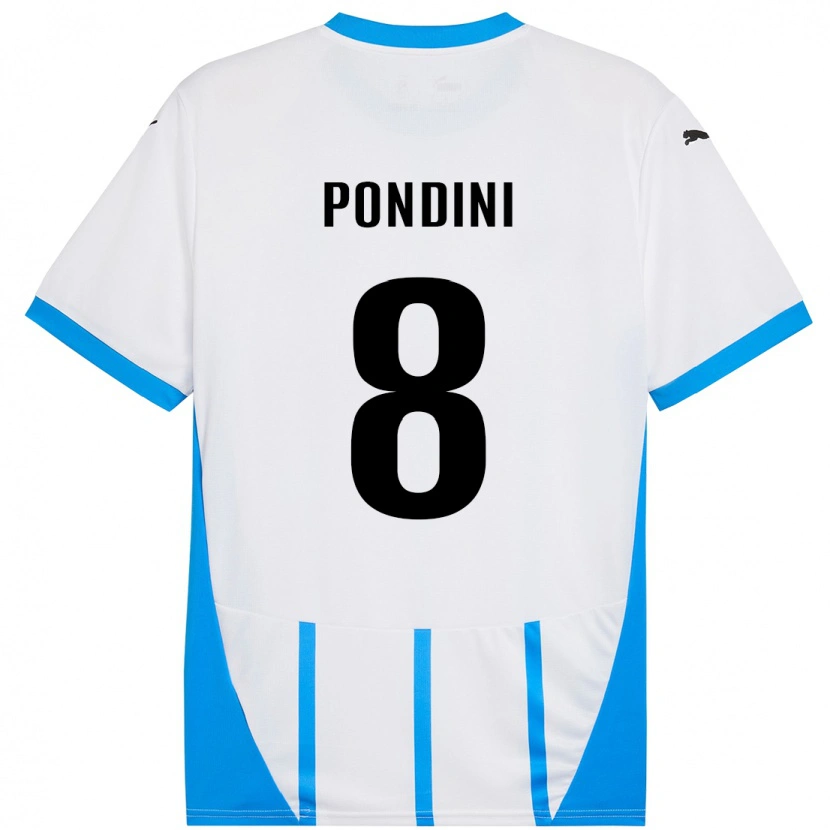 Danxen Uomo Maglia Giada Pondini #8 Bianco Blu Kit Gara Away 2024/25 Maglietta