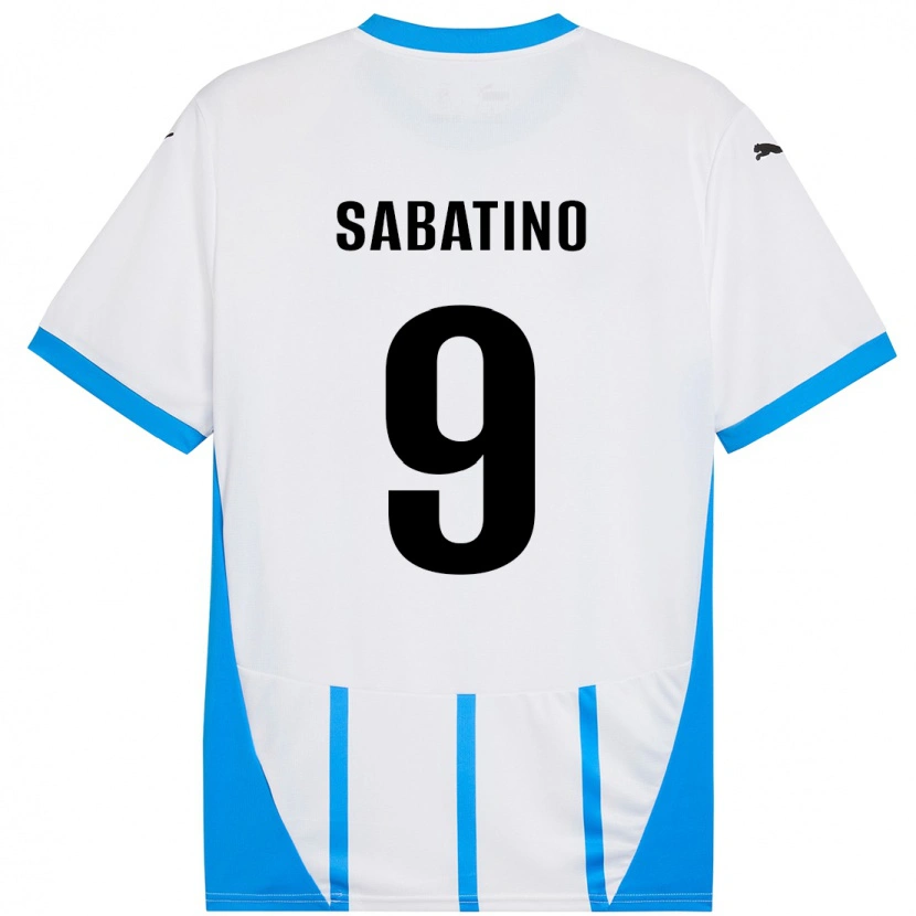 Danxen Uomo Maglia Daniela Sabatino #9 Bianco Blu Kit Gara Away 2024/25 Maglietta