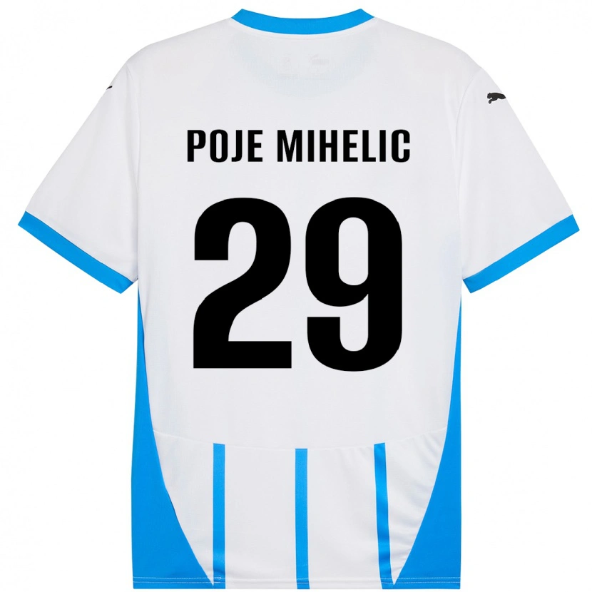 Danxen Uomo Maglia Naja Poje Mihelič #29 Bianco Blu Kit Gara Away 2024/25 Maglietta