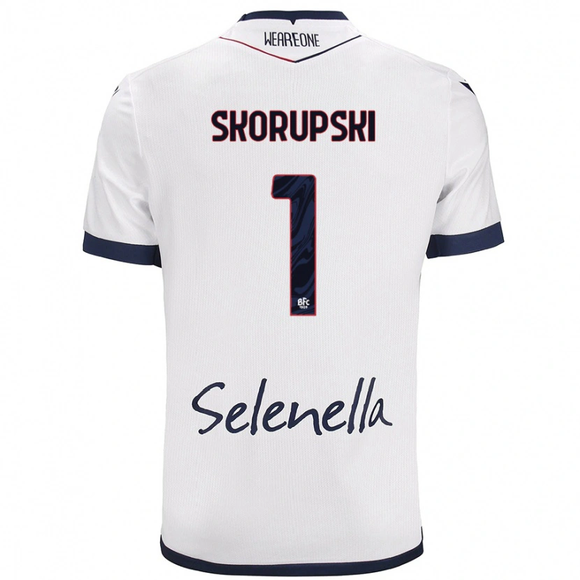 Danxen Uomo Maglia Lukasz Skorupski #1 Bianco Blu Reale Kit Gara Away 2024/25 Maglietta