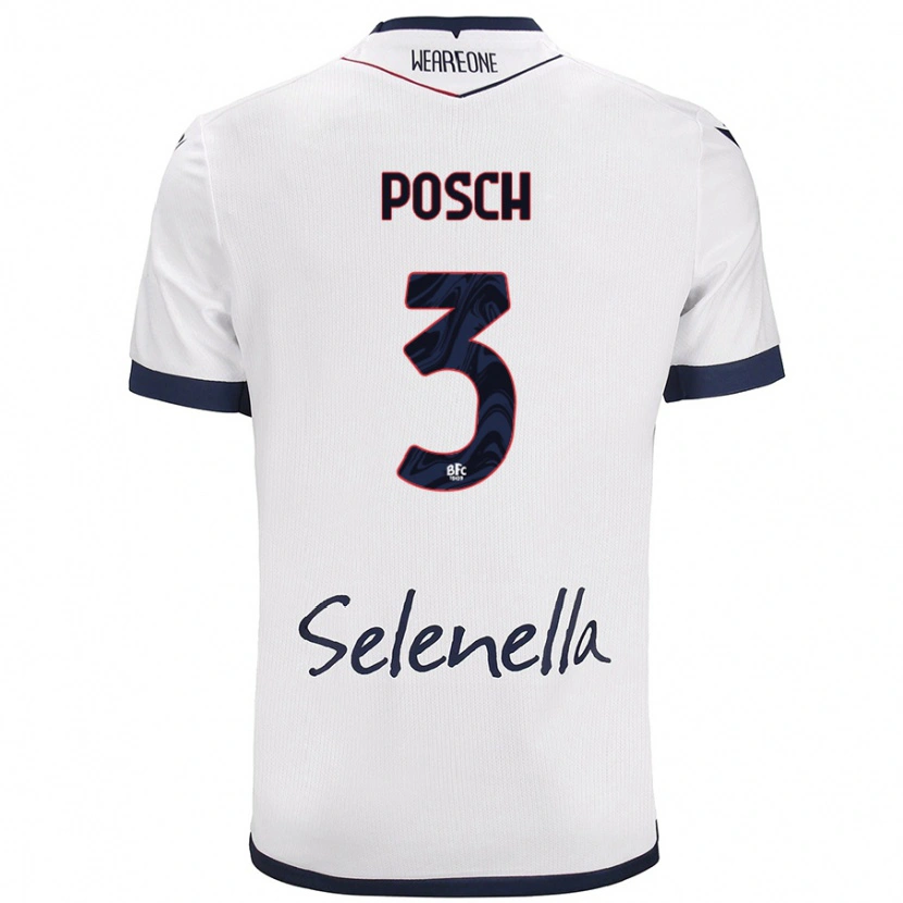 Danxen Uomo Maglia Stefan Posch #3 Bianco Blu Reale Kit Gara Away 2024/25 Maglietta