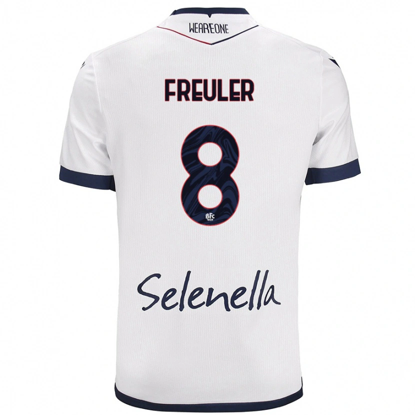 Danxen Uomo Maglia Remo Freuler #8 Bianco Blu Reale Kit Gara Away 2024/25 Maglietta