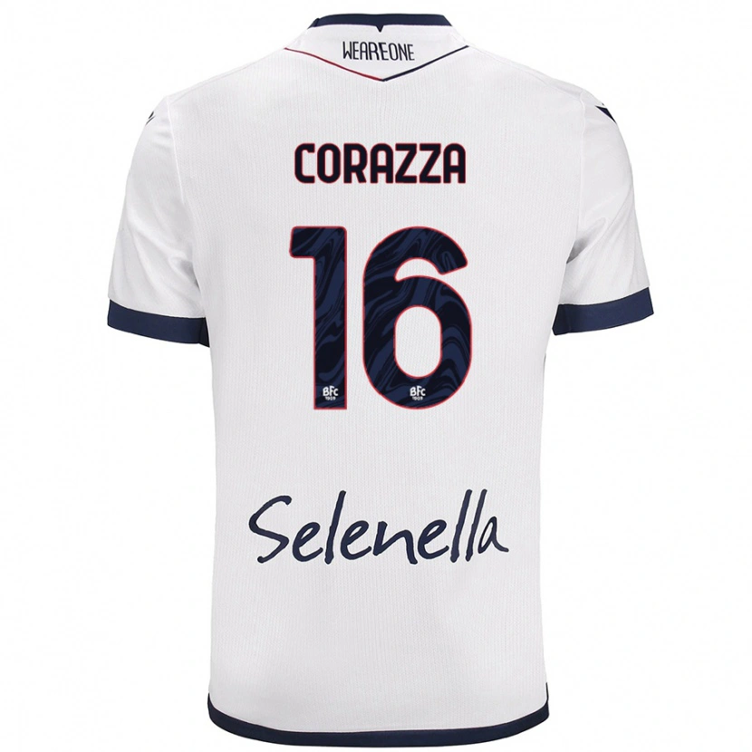 Danxen Uomo Maglia Tommaso Corazza #16 Bianco Blu Reale Kit Gara Away 2024/25 Maglietta